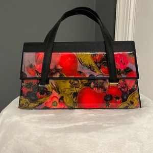 Angela Frascone Fruit Print Resin Top Handle Bag Vintage 90s Art Handbag